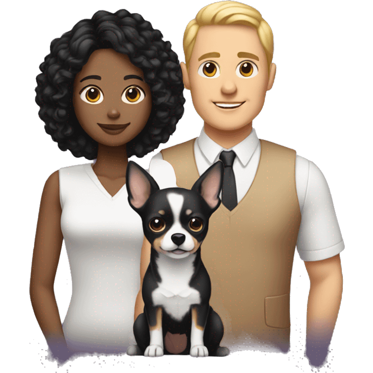 White black hair man and woman with a chihuahua  emoji