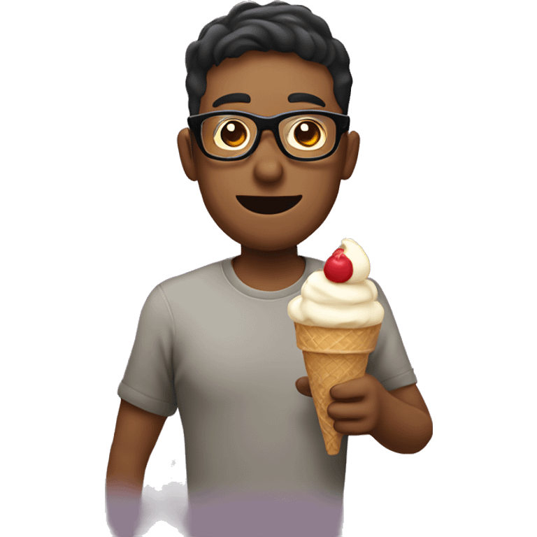 guy with glasses eats ice cream and drinks wine emoji