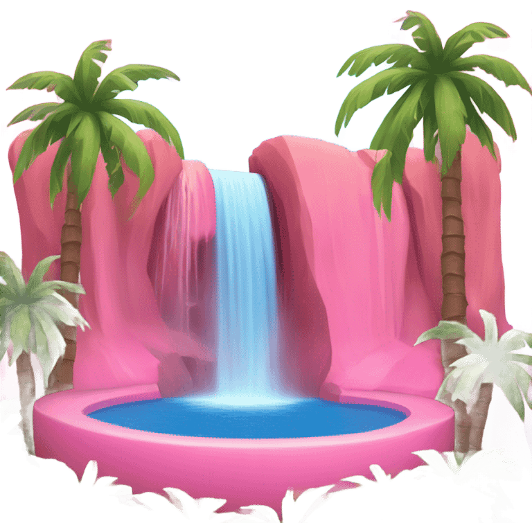 Pink pool with rainbow palm trees and a waterfall realistic and detailed   emoji