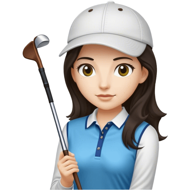 Long dark hair Female Golf player with gift and nice outfit emoji