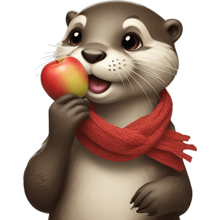 Otter wearing a scarf eating an apple emoji