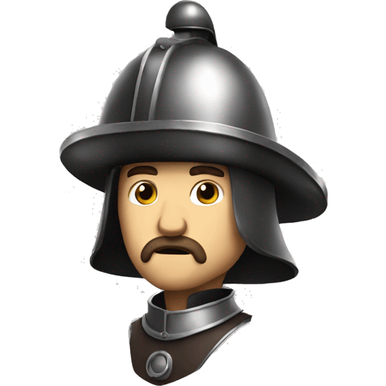 Guy wearing a morion kettle helmet questioning life emoji