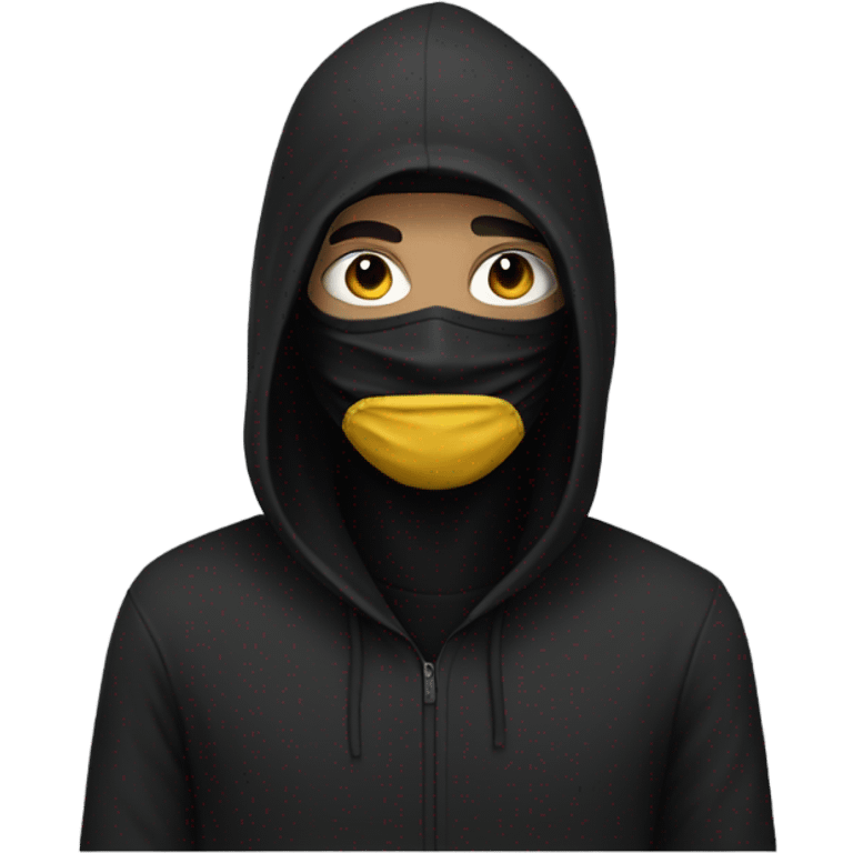 Man in black hoodie, racer black mask  emoji