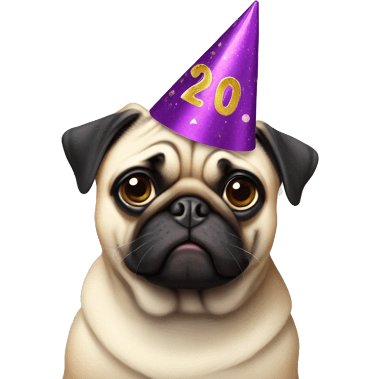 Pug wearing new years eve Party hat emoji