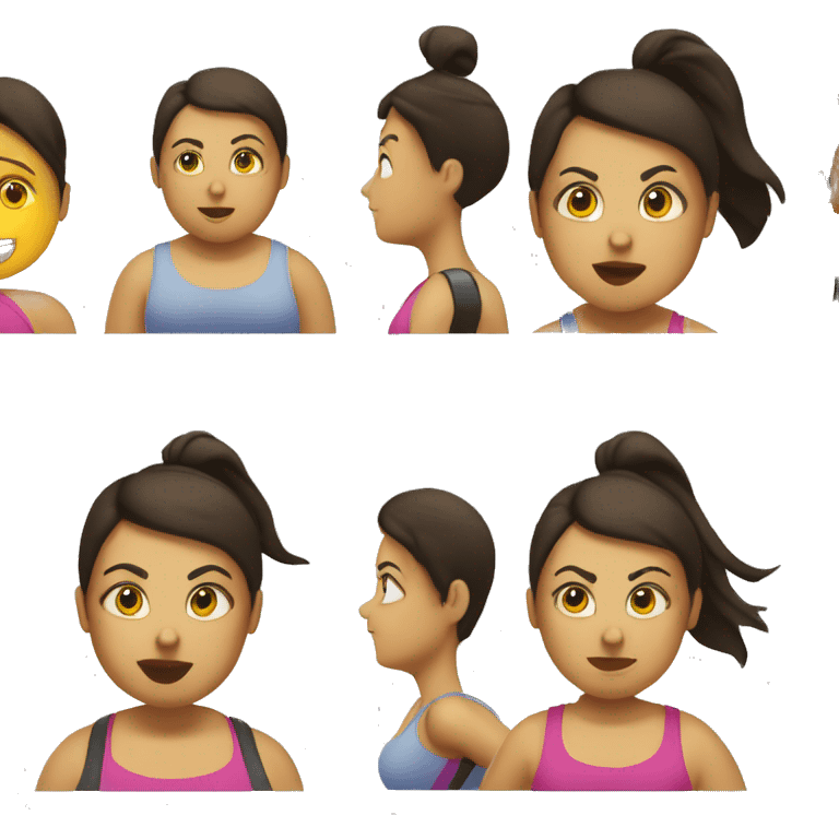 Fat brunette jogging on treadmill waring black emoji