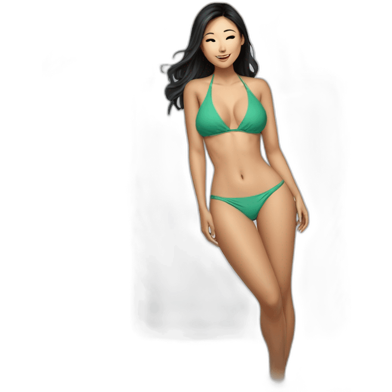 Sexy soft-fit asian woman bikini (beach body) bed emoji