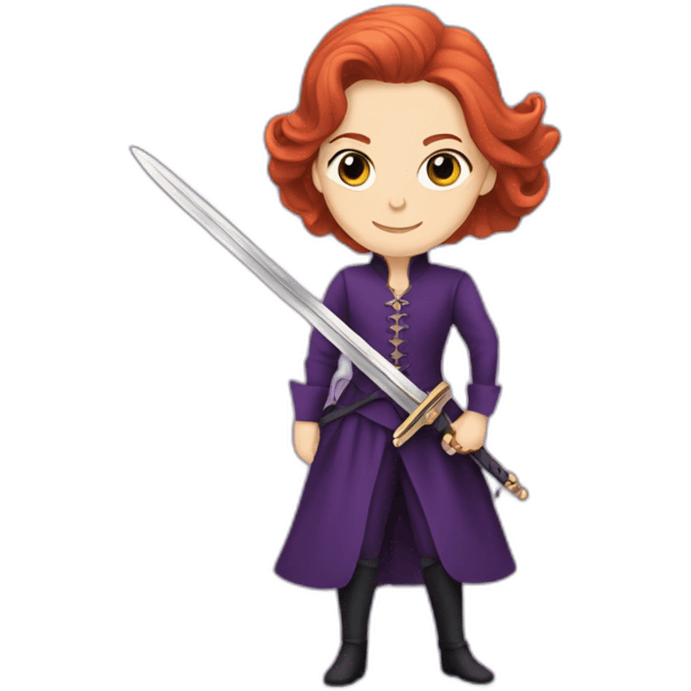 Audrey fleurot in purple with sword emoji