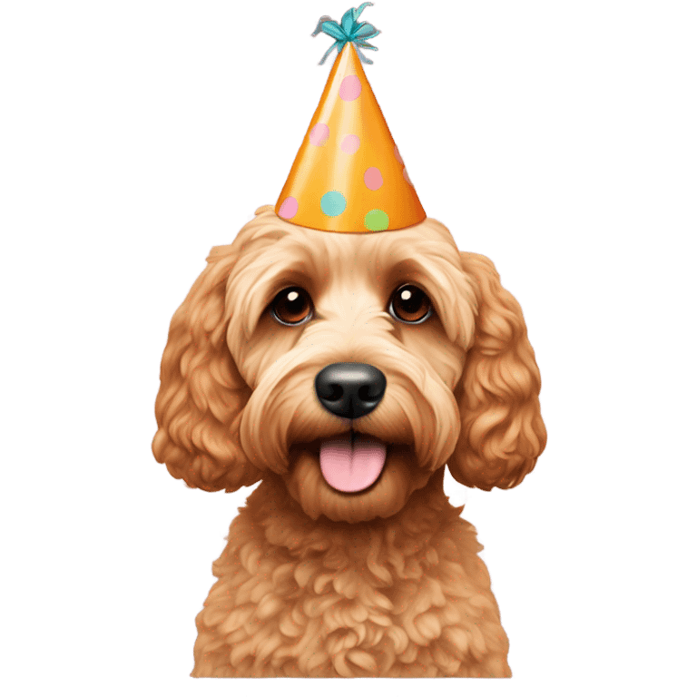 Apricot Cockapoo with party hat emoji