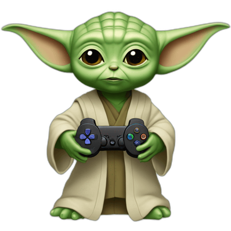 Bébé Yoda qui joue a la Playstation emoji