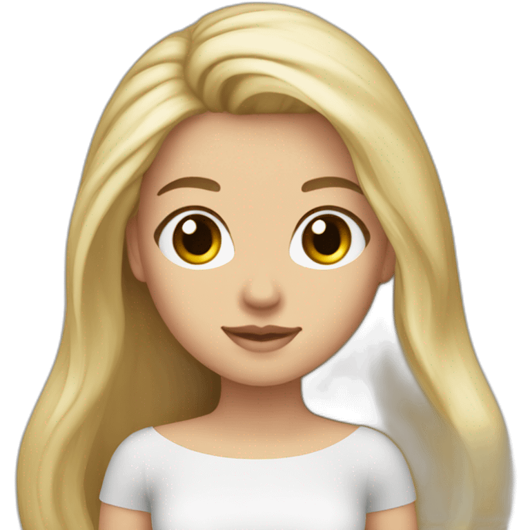 caucasian long hair blonde brown eyes strapless white top gray tight mini skirt emoji