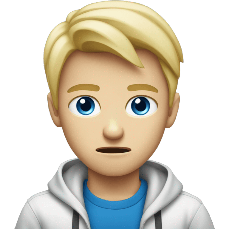 blond boy angry with blue eyes working on computer emoji