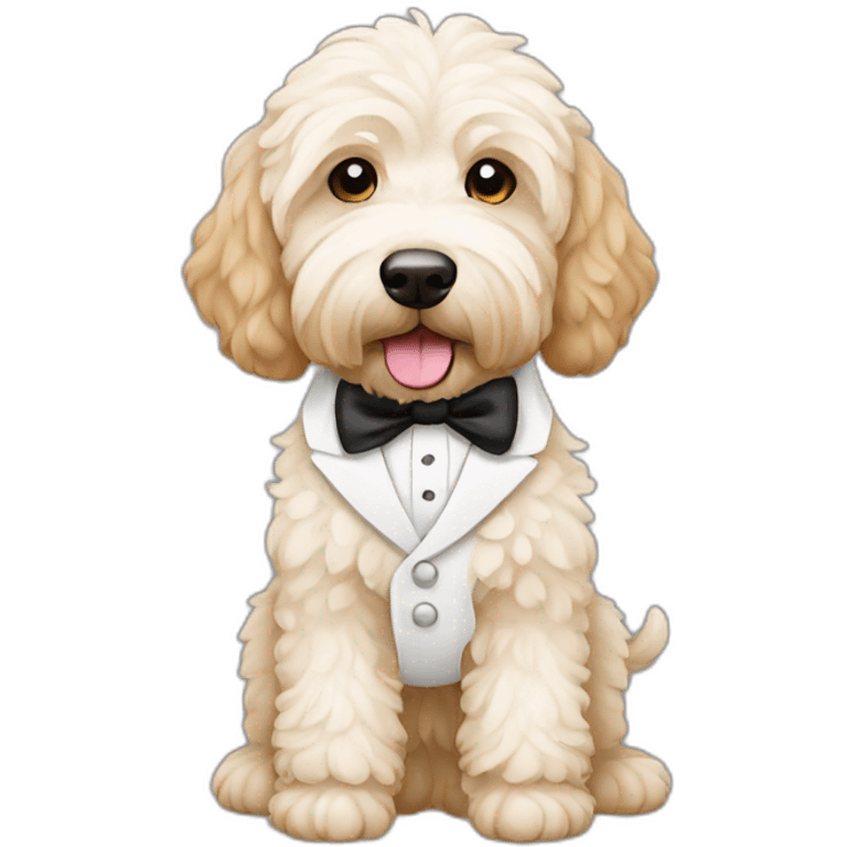 Goldendoodle with a white tux emoji