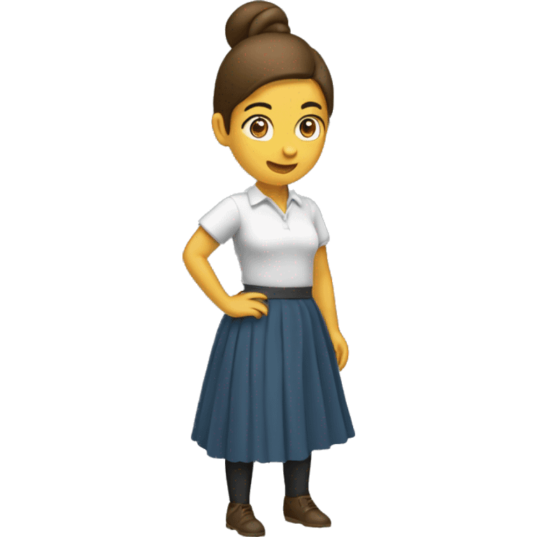 Bird's eye view of a woman wearing skirt picking up something from the floor facing backwards emoji