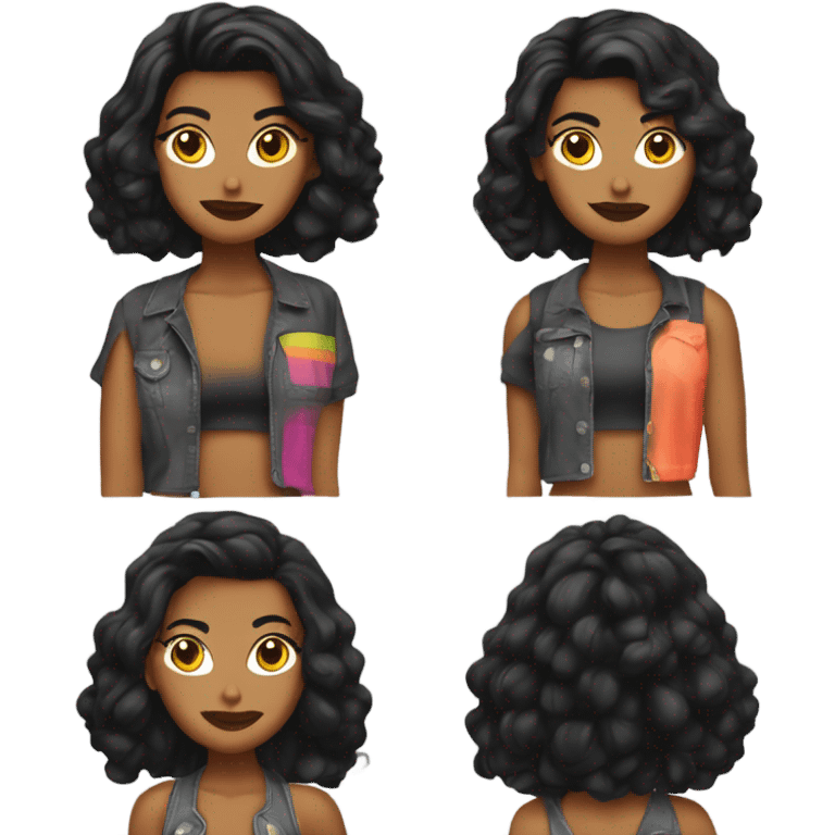 Tanned woman with black hair dressed in 1990s grunge hair, makeup, and neon attire  emoji