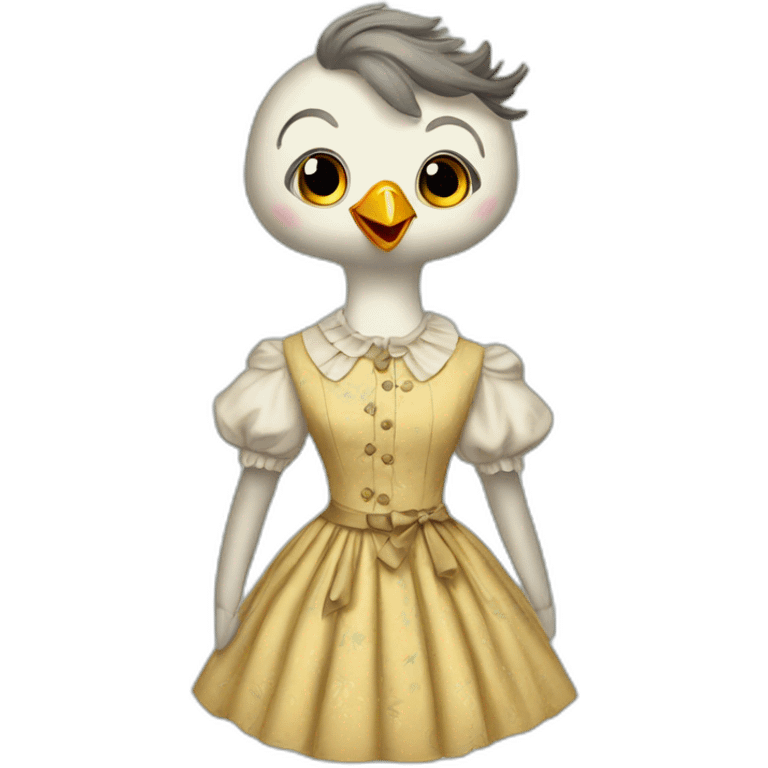 Cuckoo bird wearing a vintage dress emoji