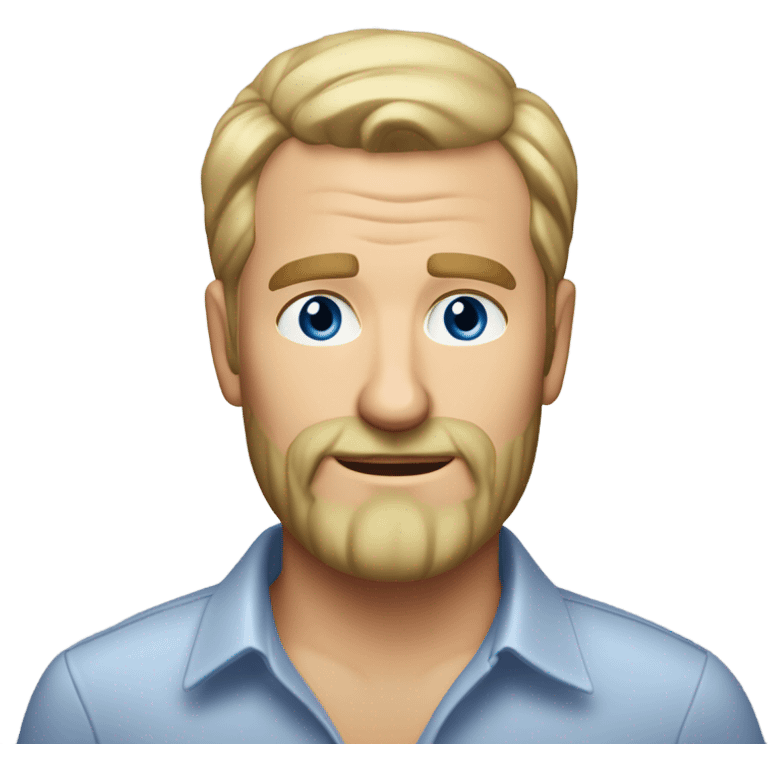 middle aged english man, short slicked back hair blonde, blonde medium length size full beard, in a smart unbuttoned shirt. emoji