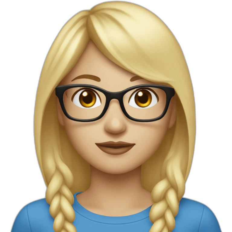 beautiful-woman-with-long-blonde-hair-and-blonde-straight-bangs-and-glasses-and-blue-wearing-in-white-t-shirts-and-black-cap emoji