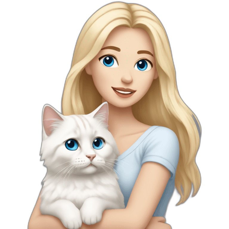 woman with blonde hair and holding a all white Siberian cat with blue eyes emoji