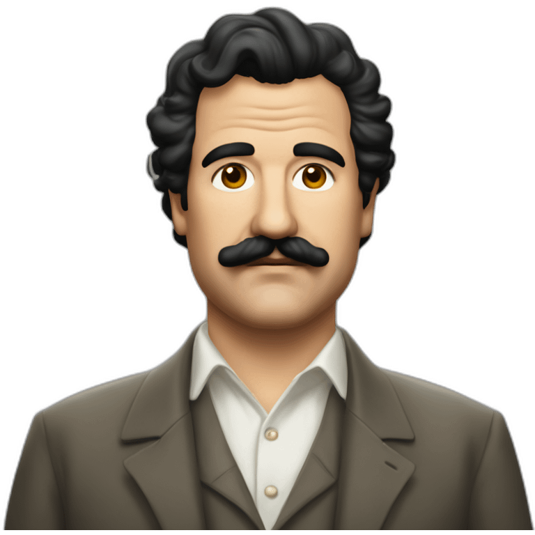 un hombre gordo, con un bigote, con pocos rulos, estilo Pablo Escobar emoji