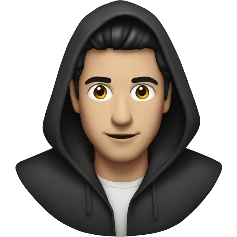 Hooded male portrait, dark hair emoji