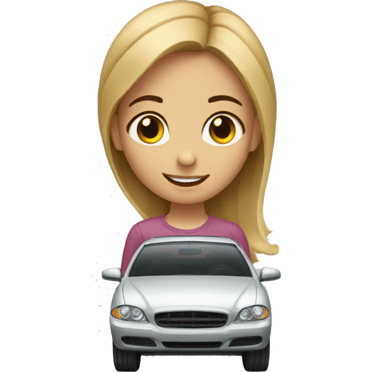 a girl besides a car saying bye emoji