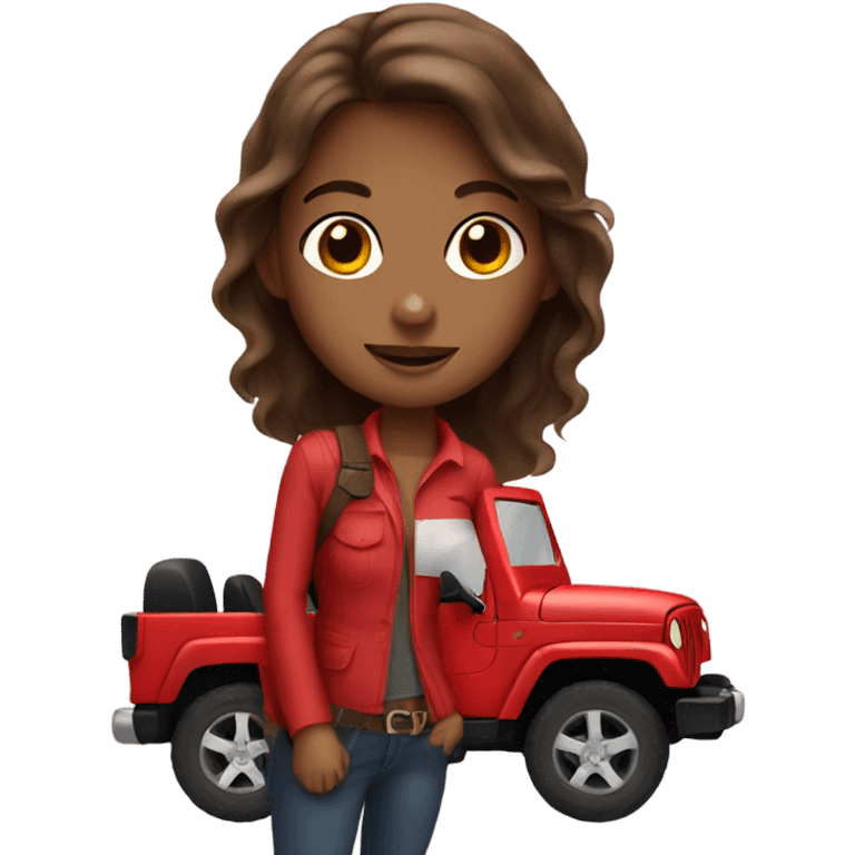 Brown haired girl in red jeep emoji