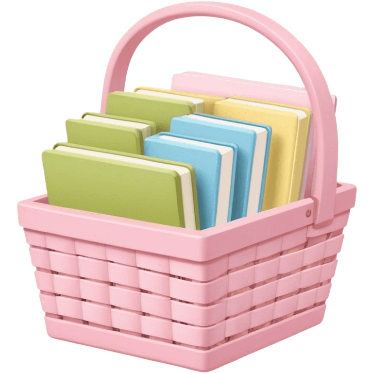 Pastel pink pastel yellow pastel blue and matcha colored books in a basket emoji