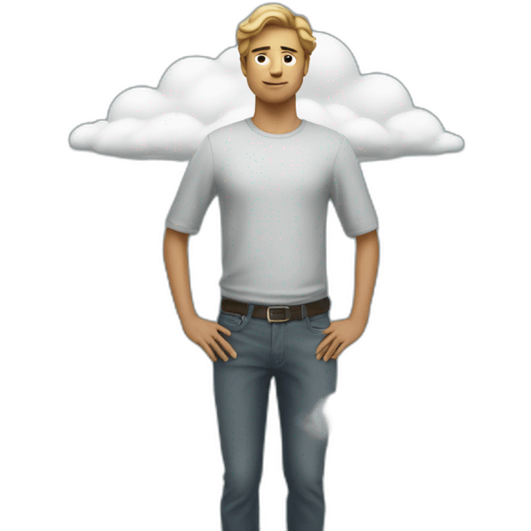 person with his hands on his hips riding a cloud (behind angle) emoji