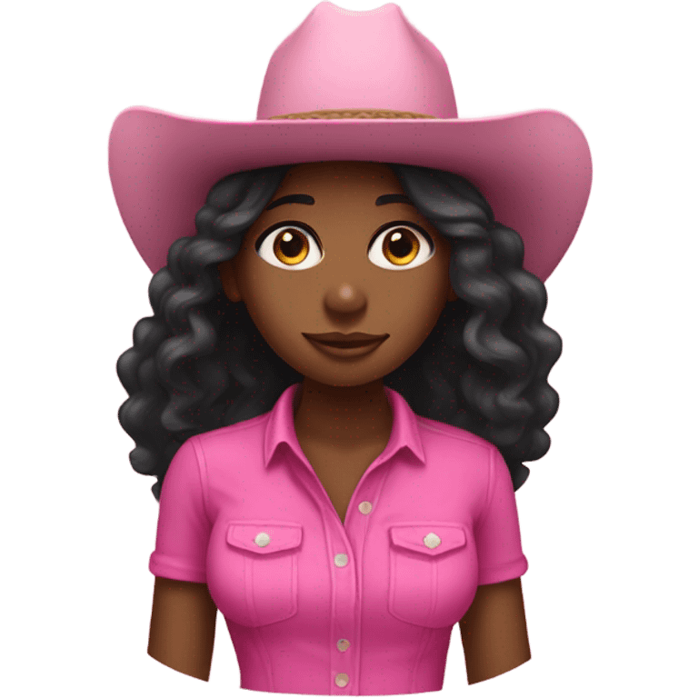 Black girl with long hair wearing a pink cowboy hat emoji