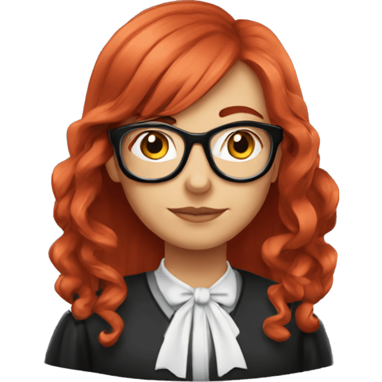 Medium lenght Red-hair judge girl with ribbons in hair and black glasses emoji