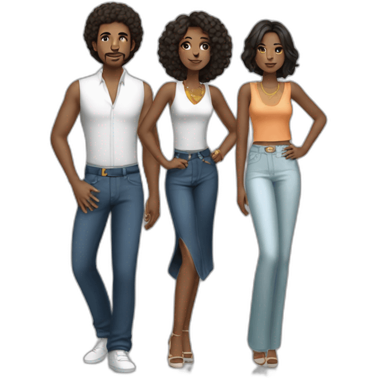 2 men and 2 women, disco clothes, full body emoji