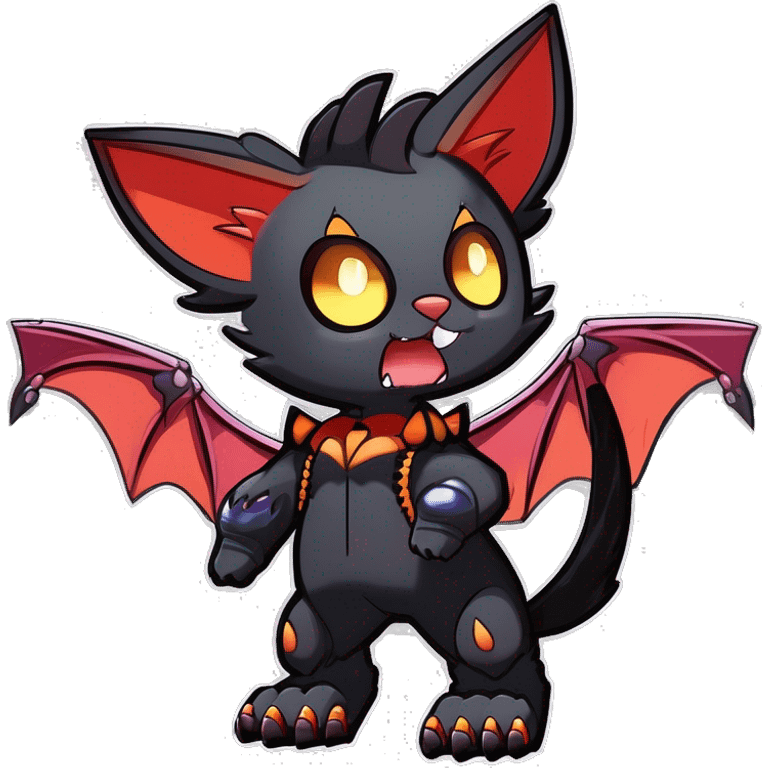 Black Cool Edgy Punk-Gothic Bat-winged Litten-Bat-cat-Fakemon full body emoji