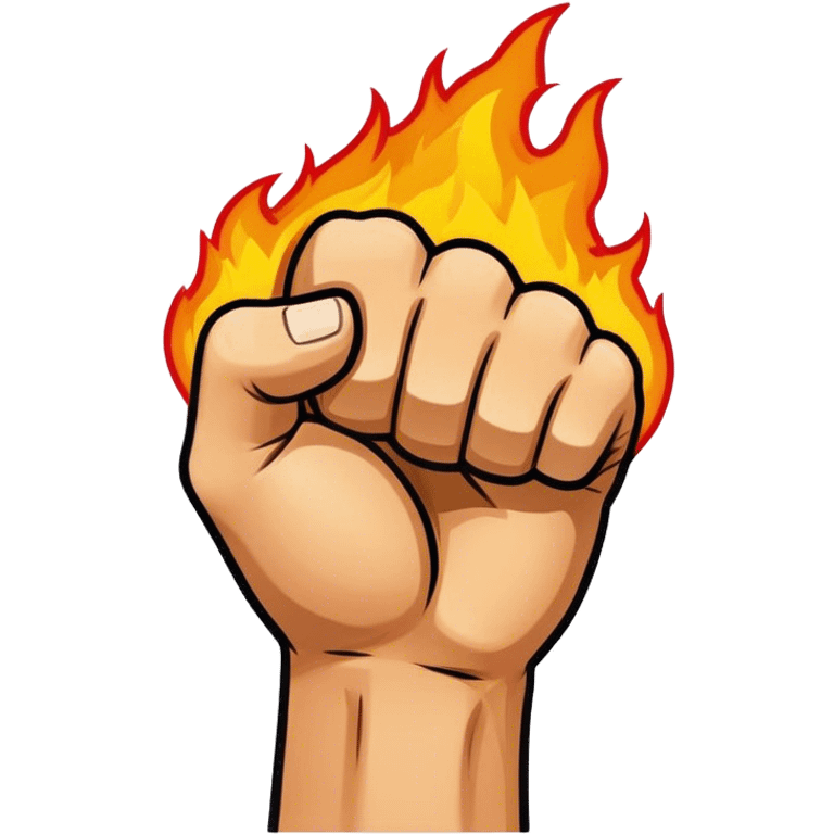 Simple cartoon fist punching with fire effect, bold outline. emoji