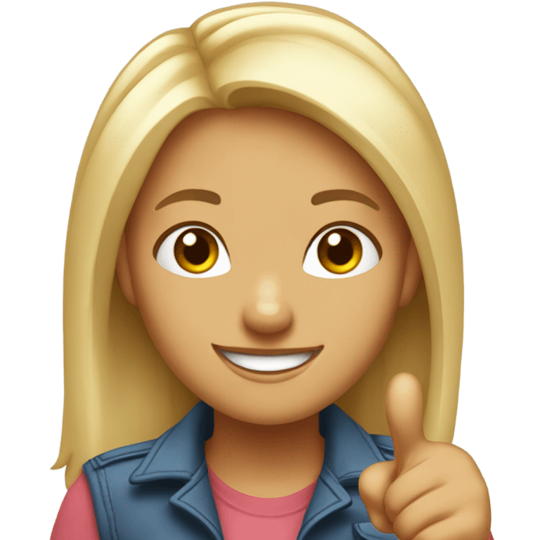 girl with light hair
smiles and shows a thumbs up "class sign, cool" emoji