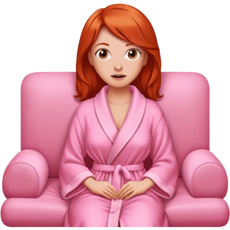 Red head woman wrapped in a pink dressing gown led on the sofa emoji