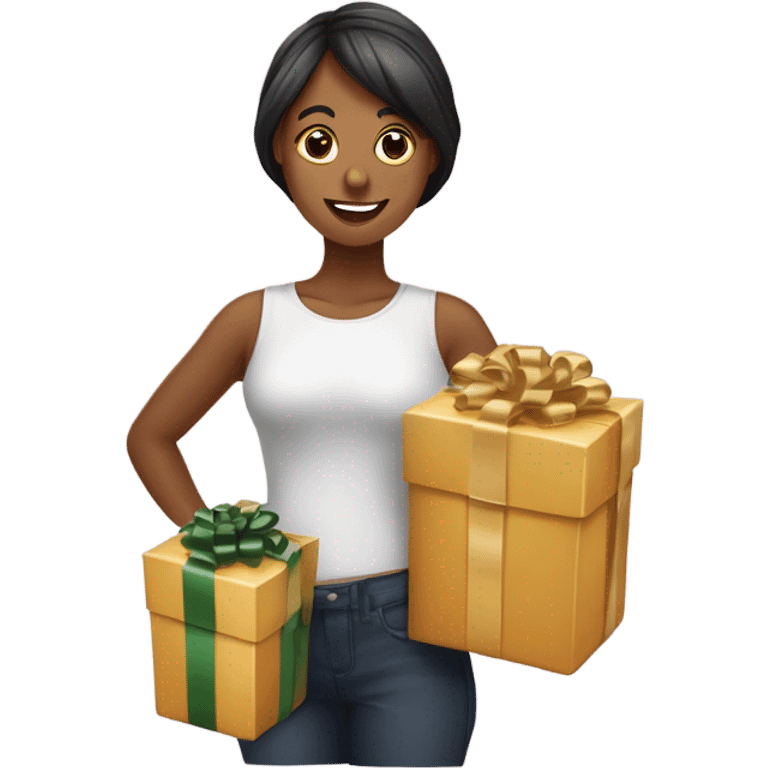 Une femme qui prépare des box cadeaux emballée avec des beaux rubans  emoji