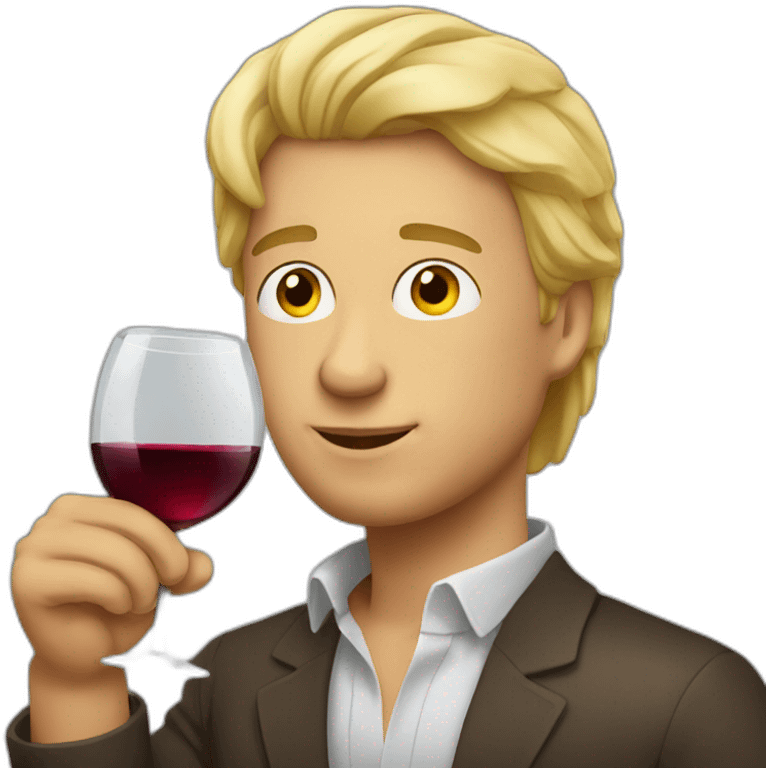 Blonde man with big chin drinking wine emoji