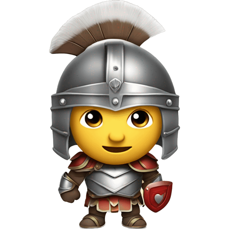 A gladiator with a helmet and armor, but in a cute twist, forming a heart with his hands. Represents strength with a hint of affection. emoji