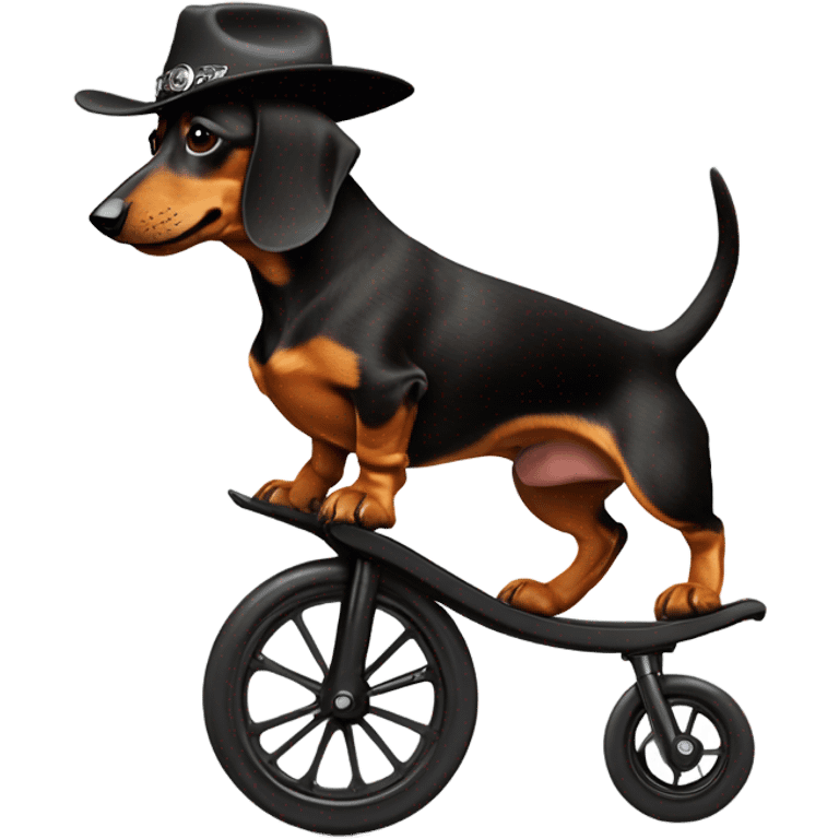 Black and tan dachshund on a unicycle wearing a cowboy hat  emoji