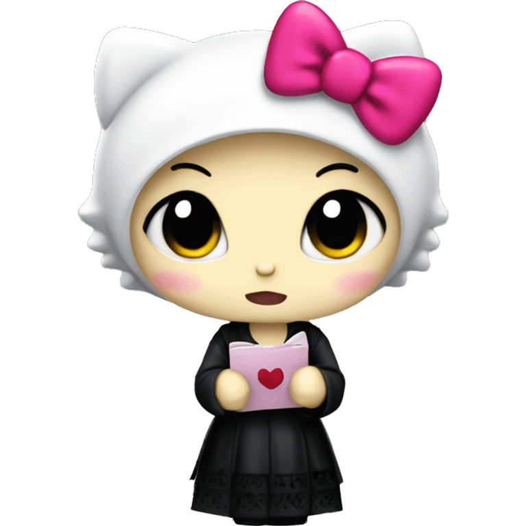 A Gothic hello Kitty holding the letter J in her hands emoji