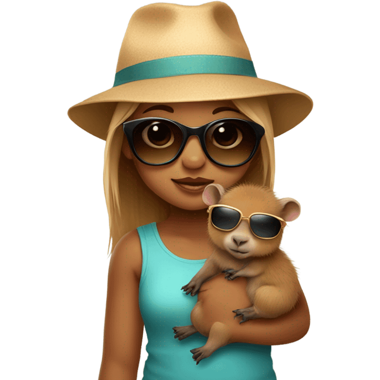 baby girl with hat and sunglasses holding capybara  emoji