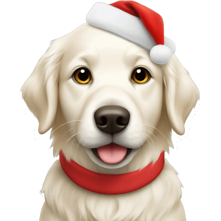 White golden retriever with Santa hat emoji