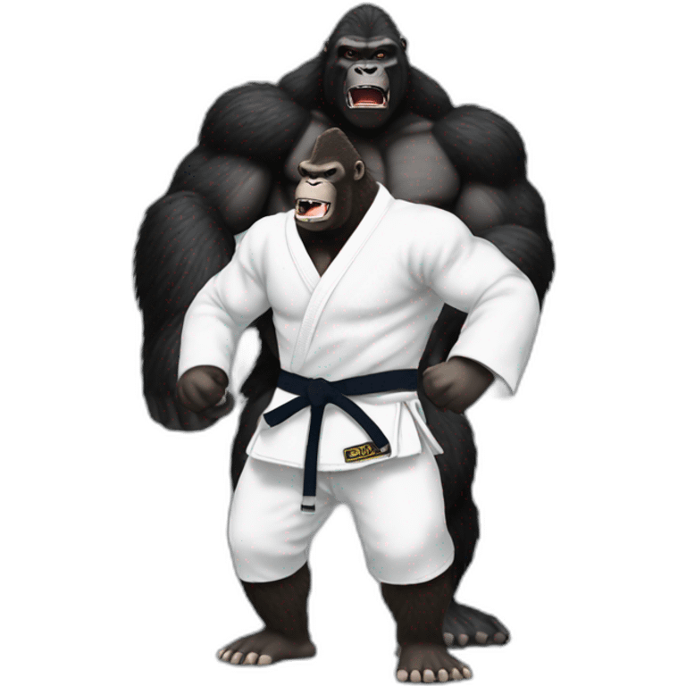 King Kong fighting Godzilla wearing BJJ gi  emoji