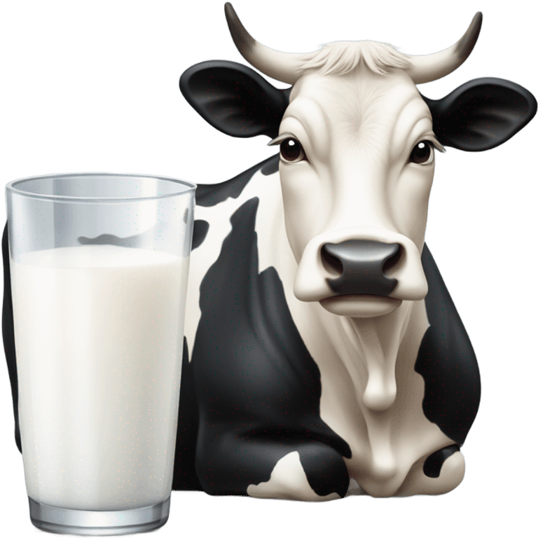 Cow with black hair and a glass of milk emoji