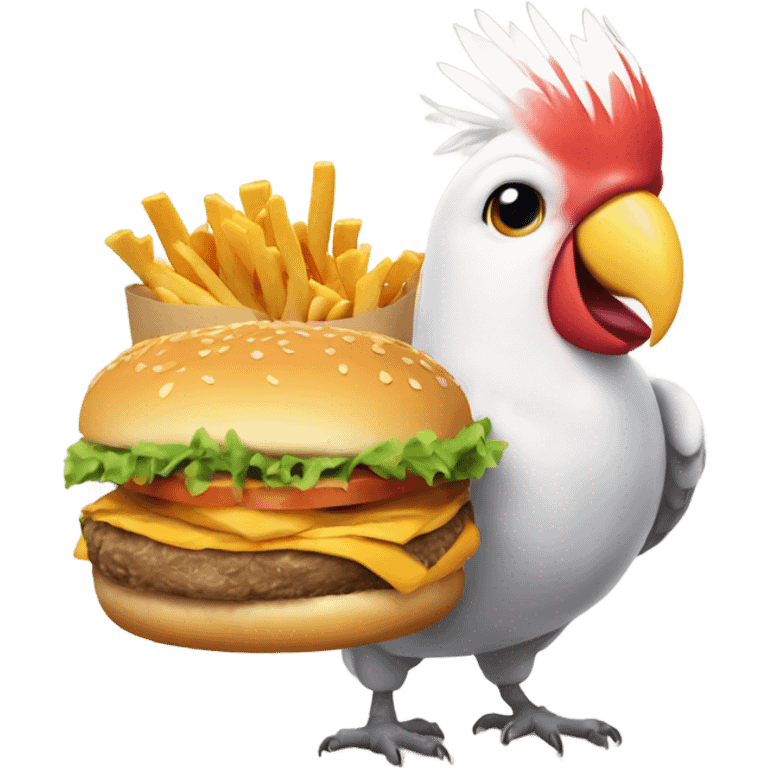 cockatiel bird holding burger emoji