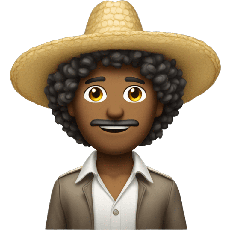 curly hair man with sombrero point up emoji