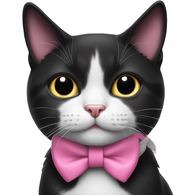 Black and white cat with pink bow collar emoji