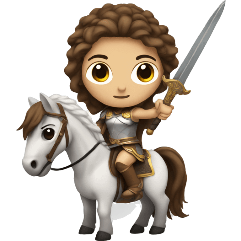  valkyrie with white skin, brown eyes and hair on a horse with a sword emoji