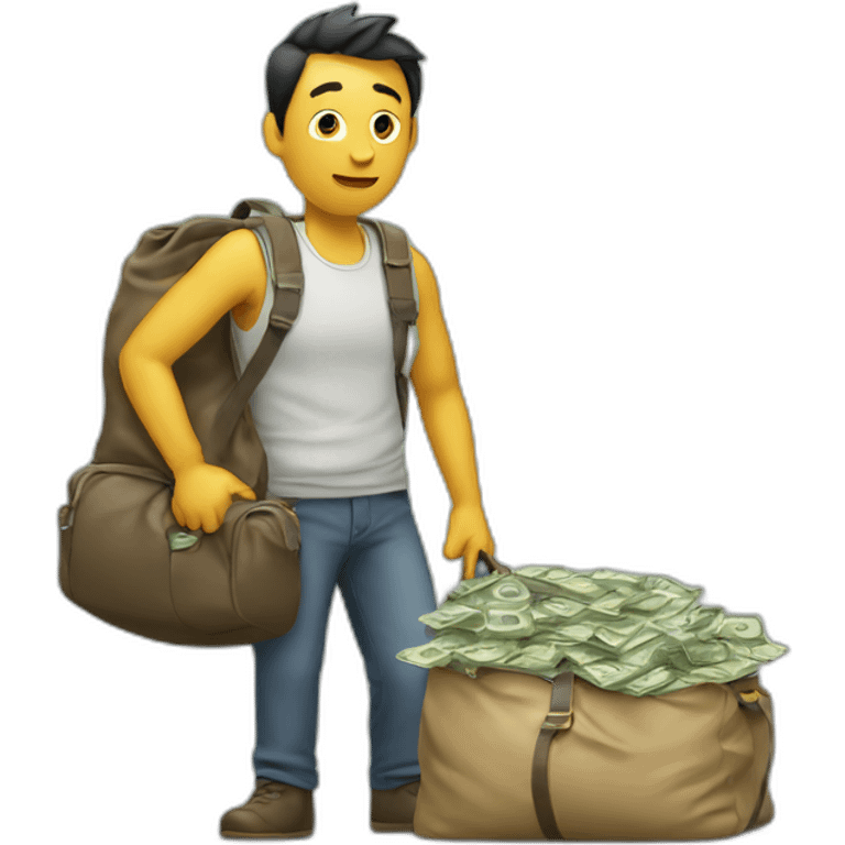 man with overloaded bag with money emoji