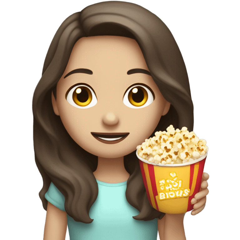 Girl with white skin and long brown hair, eating popcorn emoji